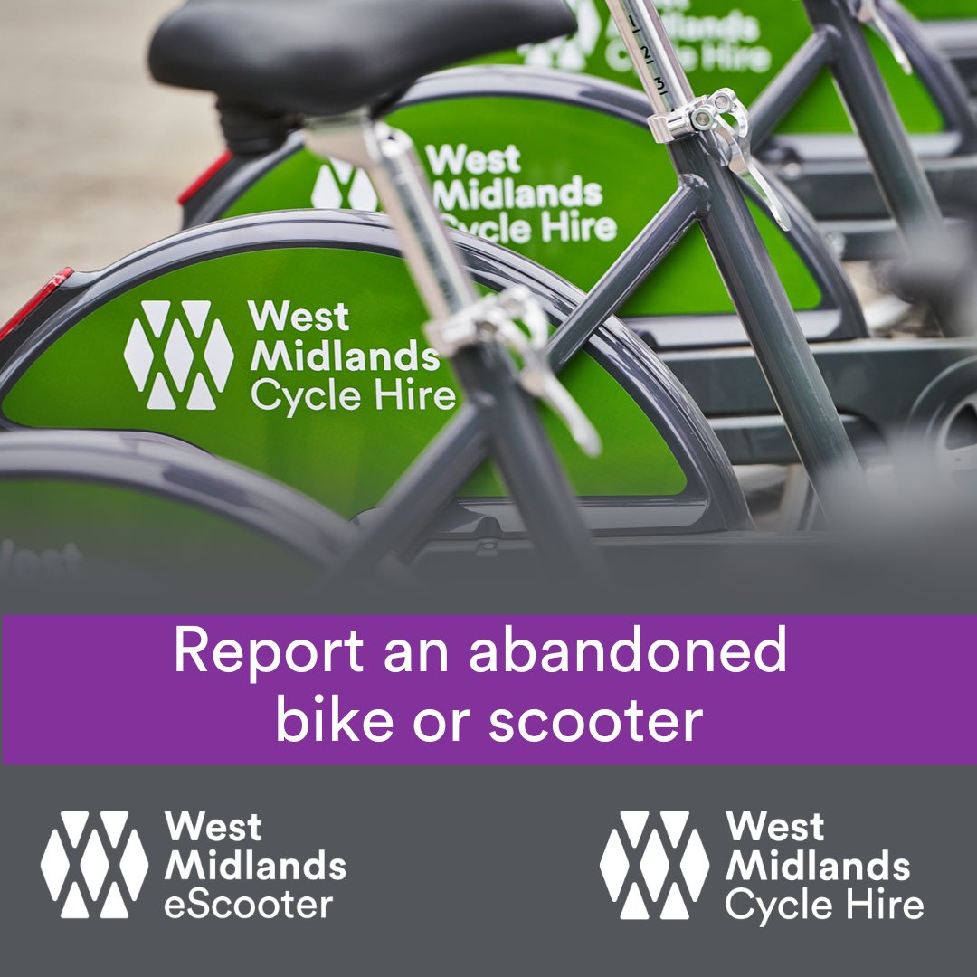 Spotted a West Midland Cycle Hire bike or 
e-scooter that has been abandoned?

Please report  the location and vehicle ID number to us at info@wmcyclehire.co.uk or 0345 034 8616 #wmcyclehire #cyclehire #roadsafety