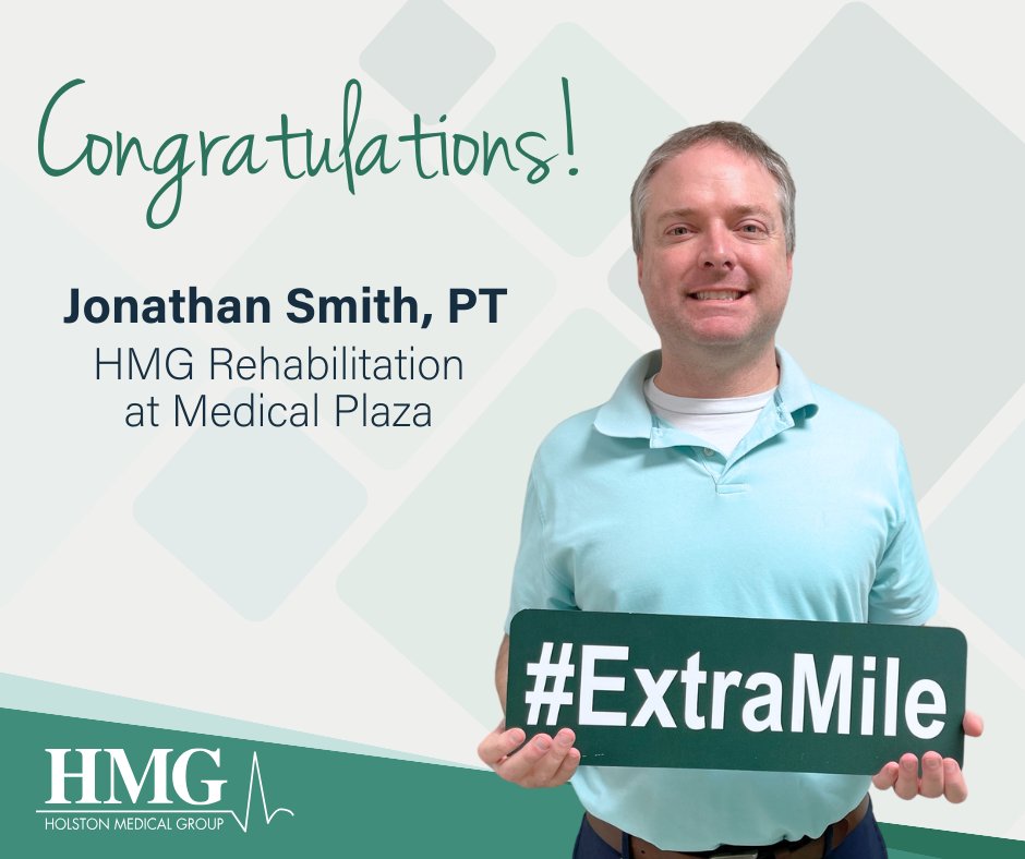 HMGforYou's tweet photo. Congratulations, Jonathan Smith, PT, with HMG Rehabilitation at Medical Plaza, for receiving the #ExtraMileAward!
"He has taken so much time and cares about my well-being." - HMG Patient
Thank you, Jonathan; you exemplify what it means to be a #HealthPartner4Life! https://t.co/EmvheX2apX