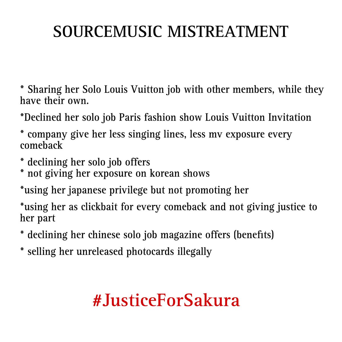 skrblsminPH's tweet photo. #JusticeForSakura

We are calling out the continuous mistreatment of @SOURCEMUSIC towards Miyawaki Sakura a member of a girl group called LE SSERAFIM. 

For years she’s been getting a lot of mistreatment. 

We are calling all fearnots and Sakura stans to support our movement. https://t.co/b2nJC9ge0z