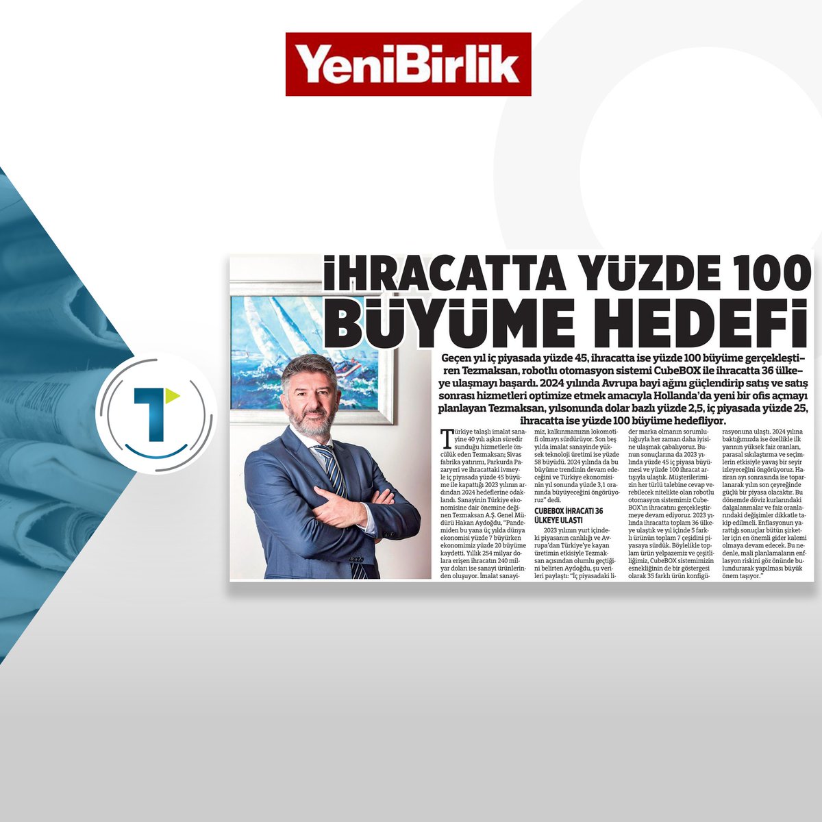 TezmaksanMakina's tweet photo. Bu hafta basında çıkan haberlerimizi sizler için derledik! 🔍💡🗞
#tezmaksan #basınhaberleri #akşam #analiz #dünya #milliyet #yenibirlik #türkiye #basın #gazete #cnc #cubebox #parkurda #sanayi #üretim #teknoloji #ihracat #talaşlıimalat #takımtezgahları https://t.co/ayjXZXzzdB