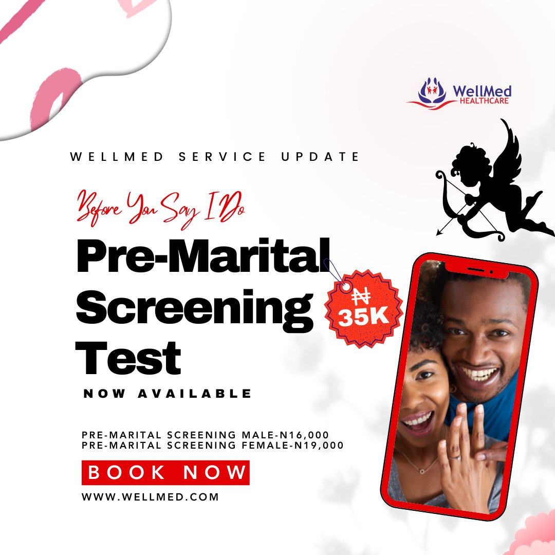 Pre-marital screening tests for couples are now available
Book an appointment today;
Ajah – 09121874673
VI – 09075704747
PH – 07010382592
 #premaritaltest #PreMaritalTest #premaritalscreening #premaritalscreeningisimportant #valentinegifts #valentinesdaygifts #healthcarecenter