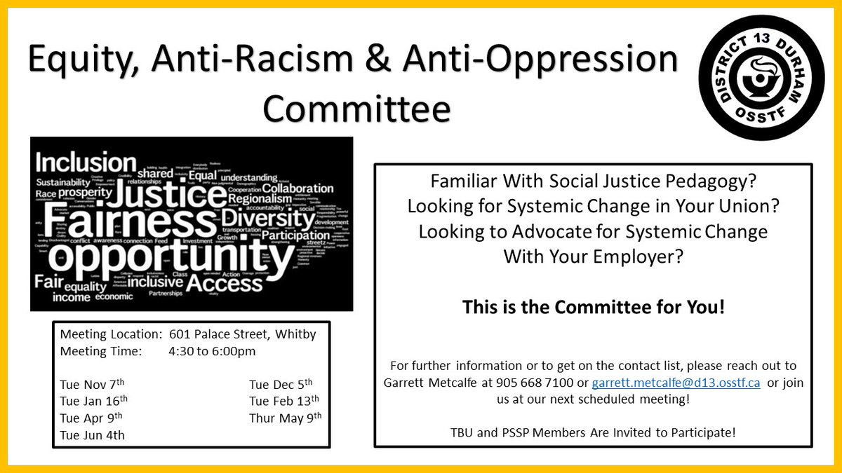 Equity, Anti-Racism & Anti-Oppression Committee Meeting Notice: Tue Feb 13th - 4:30pm!