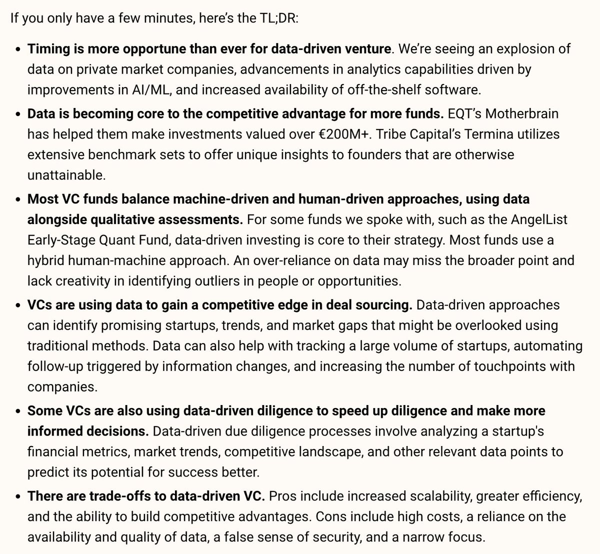 rrhoover's tweet photo. Data-driven investing is growing in adoption. We wrote about:

• How funds use data to source and evaluate startups

• Tools you can use for data-driven investing

• Pros and cons of using data to invest

Here's the TL;DR. Link to the full Signature Block piece below. https://t.co/1Tr36AvNZM