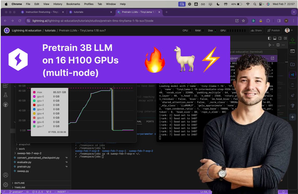 In this new 90 minute lecture, I show how to pretrain a 3B LLM from scratch. No edits. No detail skipped.

Companies want you to believe pretraining models is super hard and costly. With the right tools, it's not.

- We start by tuning the model on a cheap A10G.
- Then we scale