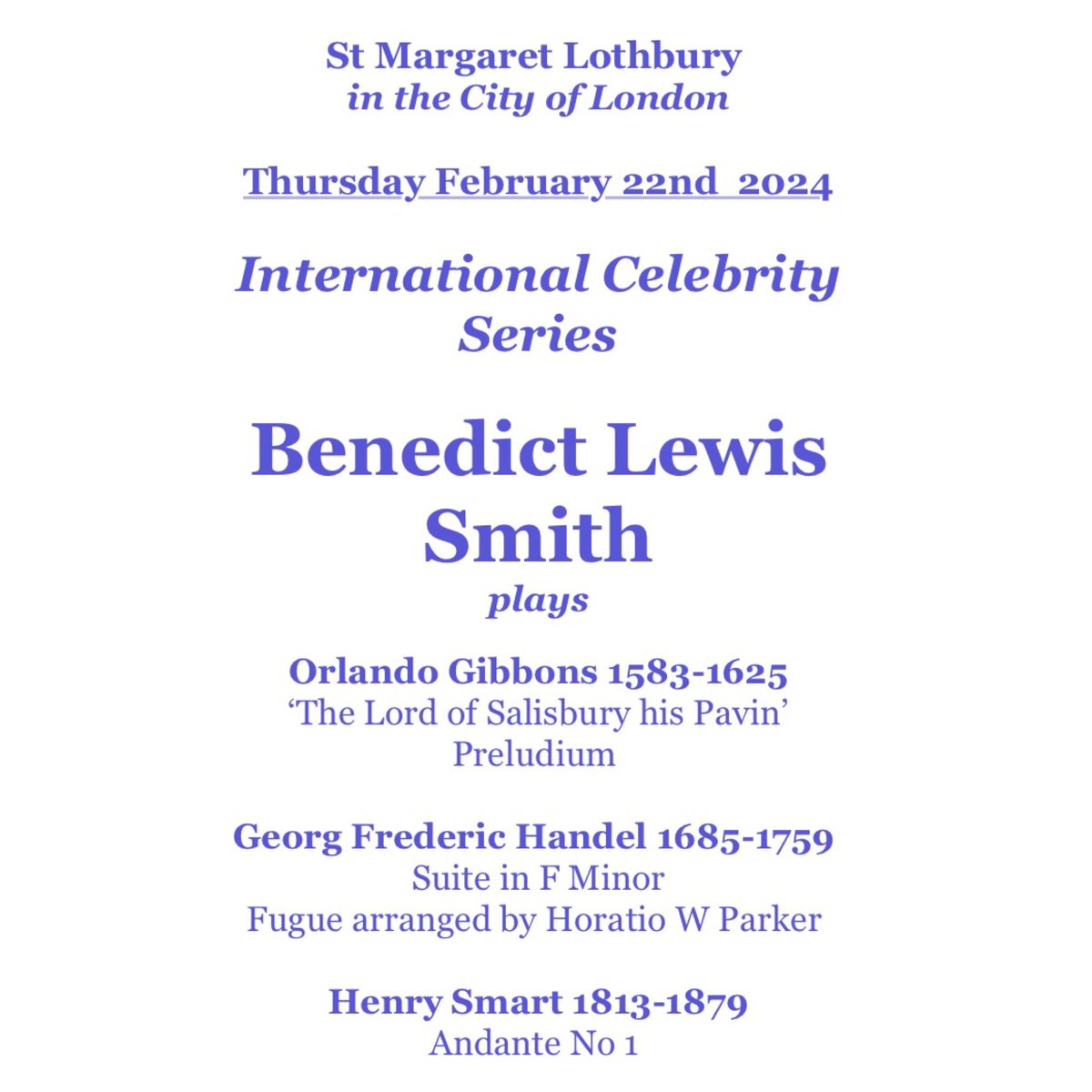 knightsmusicltd's tweet photo. Join Ben on Thursday 22nd February at 1.10pm at St Margaret Lothbury in the City of London for a Recital not to miss!
#recital #knightsbridgemusic #cityoflondon #stmargaretlothburychurch #performance #nottomiss https://t.co/yDzZ8NIqdm
