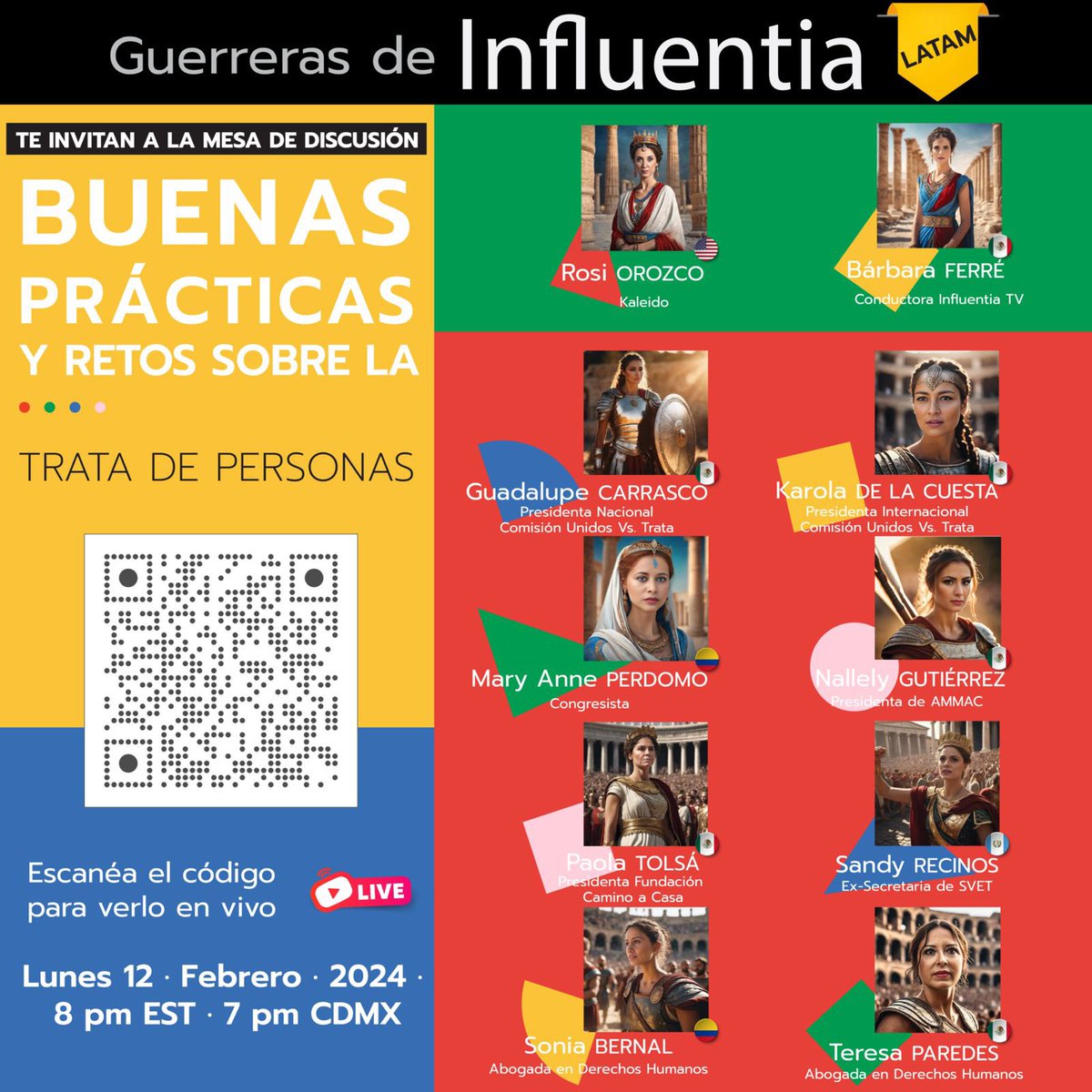 NalleGugi's tweet photo. Hoy los esperamos a las 19 horas!! Influencia 2024 panel de Guerreras!! Unidas por una causa! Hoy buenas práctica y retos sobre la trata de personas. #influentia #ammac #unidoscontralatratadepersonas #kaleido https://t.co/BuH6PRlNmJ