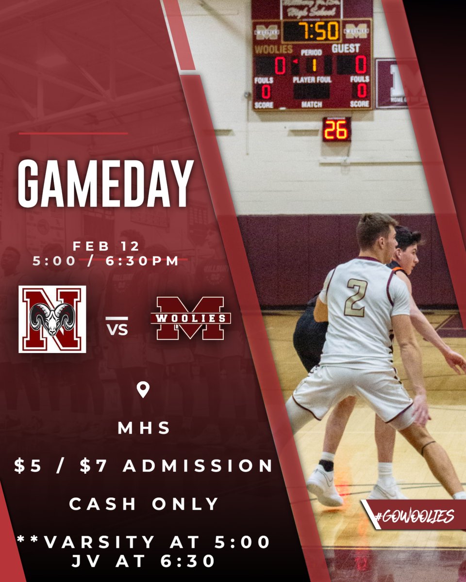 🚨TIME CHANGE🚨
Tonight's Varsity Boys🏀 game vs <a href="/NBRamsAthletics/">Northbridge Athletics</a> will be at 5:00pm &amp; JV will follow at 6:30pm. @MillburyBooster <a href="/tgsports/">Worcester T&G Sports</a> @clowe_millbury <a href="/wooliesATC/">Jordan Sliwoski</a> <a href="/WoolieNews/">Woolie News</a> <a href="/3KevinShea/">Kevin Shea</a>