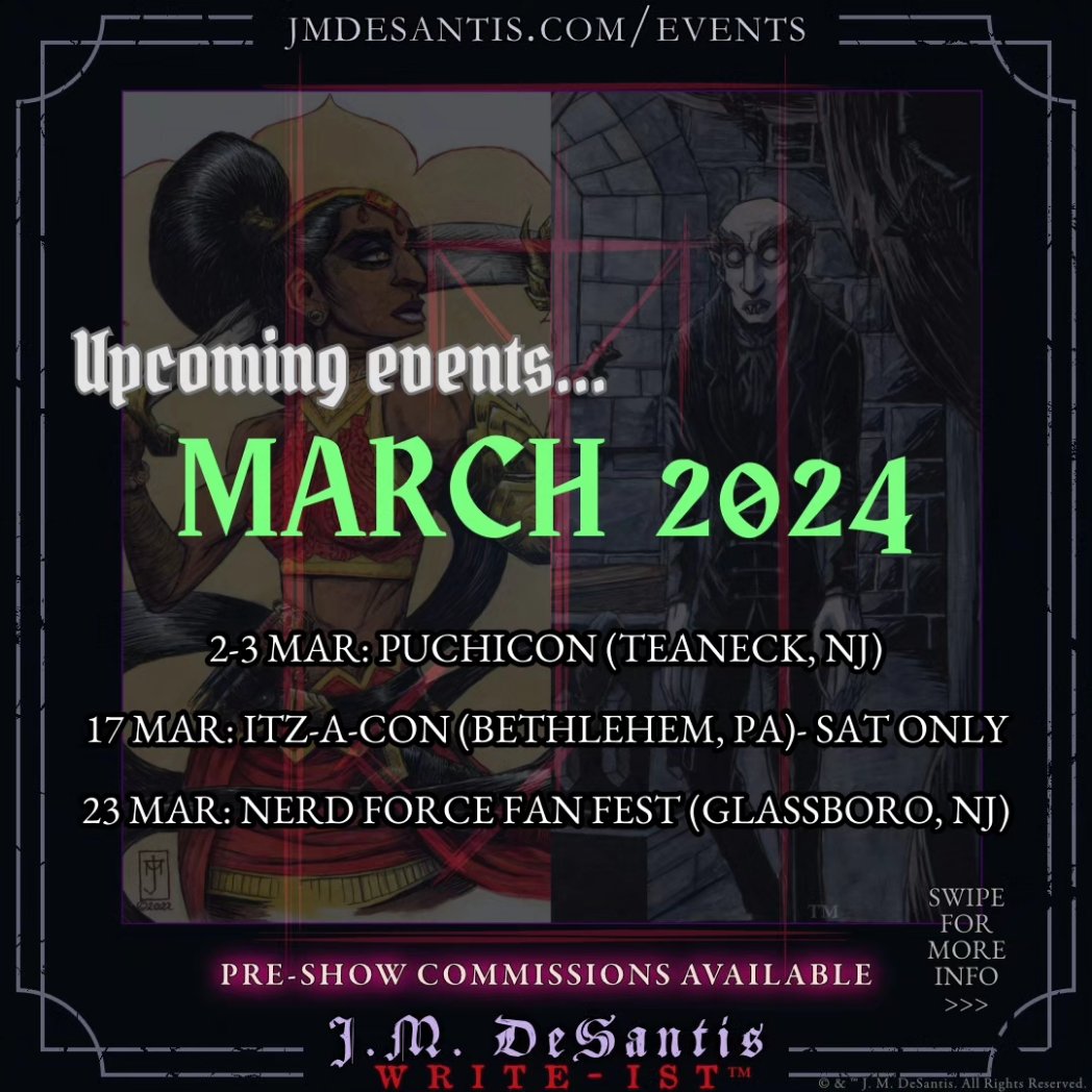 jmdesantis's tweet photo. I'll be fairly local next month. I may add in a one-day on the 10th, but here are the confirmed shows.
#DarkFantasy & #Horror #books & #comics #art #stickers #commissions #writer #author #artist #creator #preshowcommissions #comiccon #animeconvention https://t.co/diFx3MgNQg