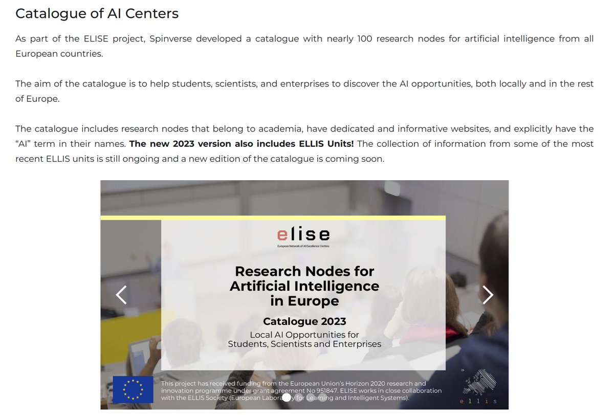 A new version of the ELISE Catalogue of AI Centers is now available! 📒🚀 ➡️elise-ai.eu/work/industry Fill in the form and let us know if you would like to candidate your #AI center to be included in the next edition! @Spinverse @ELLISforEurope