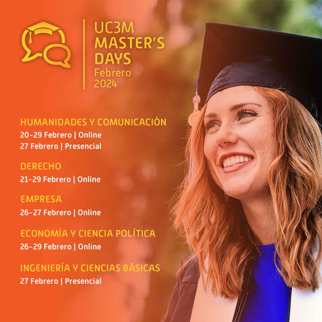 🆕 ¡Vuelve una nueva edición de #MastersDays! Si quieres estudiar un máster en la @uc3m habla directamente con lxs directorxs y resuelve todas tus dudas. 🗓️ Del 20 al 29 de febrero 💻 Sesiones online o presenciales ¡TE ESPERAMOS! Más información 👉 uc3m.es/mastersdays