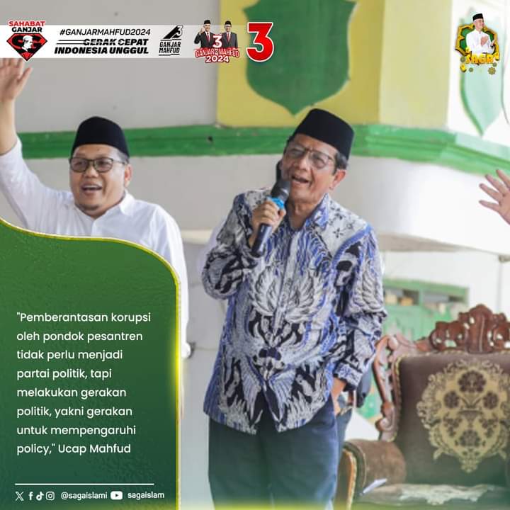 sagaislami's tweet photo. Calon Wakil Presiden Indonesia nomor urut tiga Mahfud MD menyoroti perlunya peran aktif pondok pesantren dalam upaya pemberantasan berbagai bentuk tindak pidana korupsi (tipikor) di Indonesia. 

Menurutnya, pondok pesantren memiliki sejarah yang kaya dalam membangun negara dan mengawal ideologi bangsa.

#SahabatGanjar #GanjarPranowo #Ganjar #GenerasiGotongRoyong #GanjarPresiden #GanjarUntukSemua #GanjarMahfud2024 #SatSet #PastiLebihBaik #SatSetLebihBaik #MahfudMD