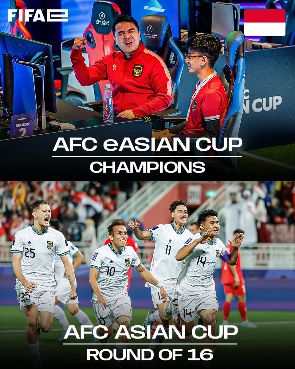 FIFAe's tweet photo. AFC eAsian Cup vs AFC Asian Cup 🏆✨

1. Indonesia 🇮🇩 https://t.co/BZfHJMBcWD