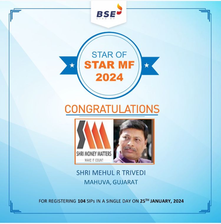 Kudos to our member Sh Mehul R Trivedi from Gujarat for registering 104 SIPs in a day.We admire the work you've put to reach this milestone. @BSEIndia @SameerPatil2019 @ADS0210 @MattersShree @JKetan5 @OJASSHAH1984 @cafemutual