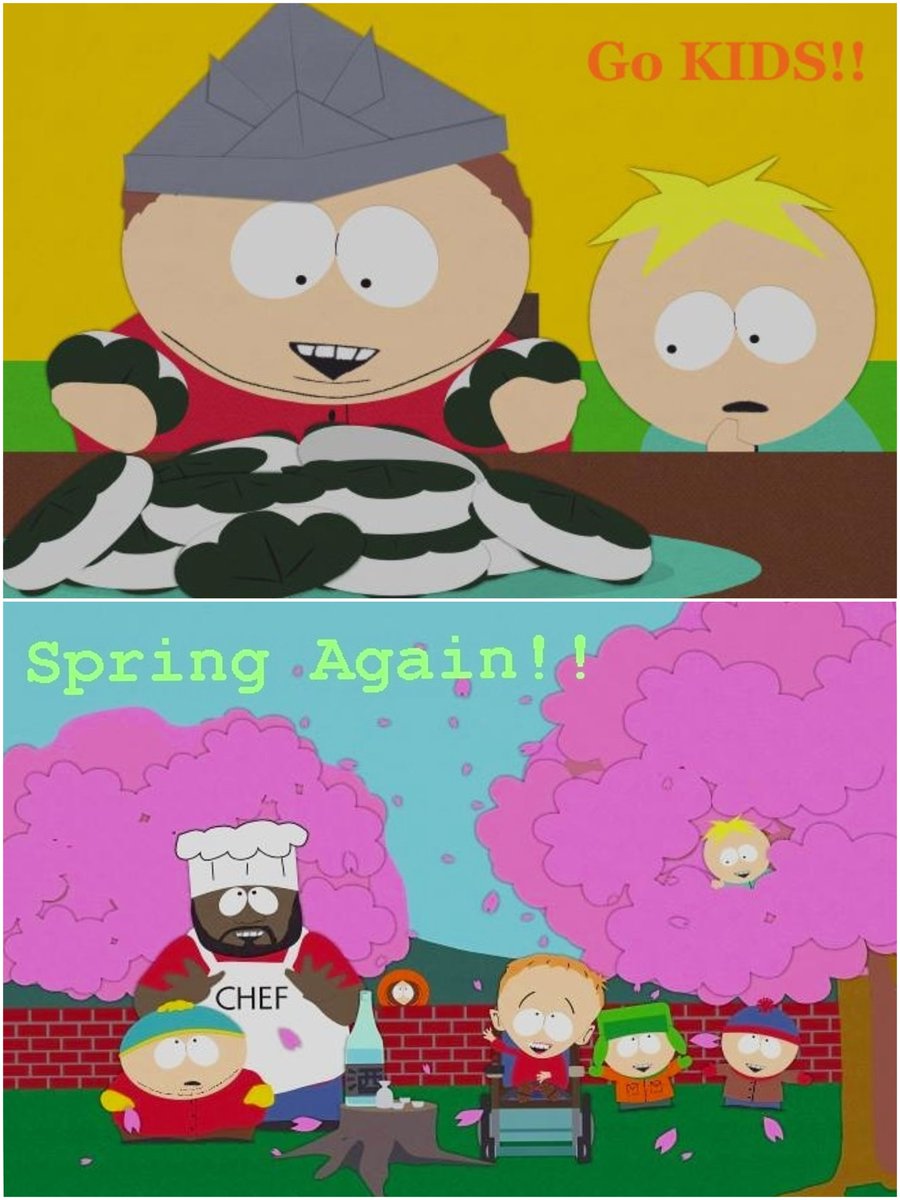 随分昔だけどサウスパークのアニメーターとして働いてた日本人スタッフの方が残してくれた画像 (Part 2)

こどもの日に柏餅を食べるカートマン＆桜でお花見をしているシェフと子供たち🎏🌸