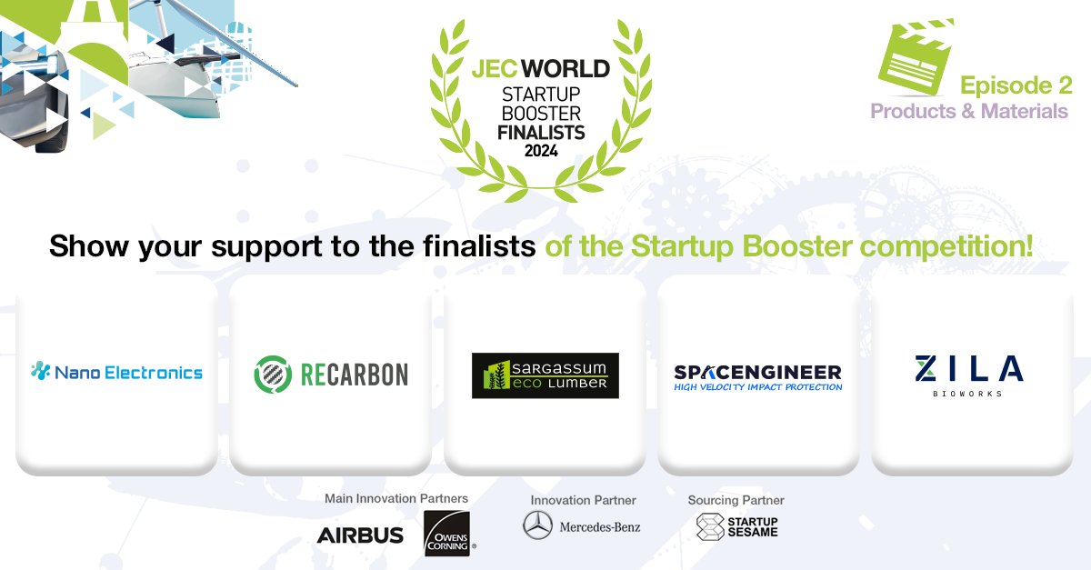 JECComposites's tweet photo. [JEC WORLD – STARTUP BOOSTER]

Get to know 5 of the finalists!
-NANO ELECTRONICS
-RECARBON
-SARGASSUM ECO LUMBER
-SPACENGINEER
-ZILA BIOWORKS

📅🔗Discover their presentation : https://t.co/L8iHHSjjJY

#JECWorld #JECStartupBooster #Compositesengineering #AdvancedMaterials https://t.co/EVjSRi16oo