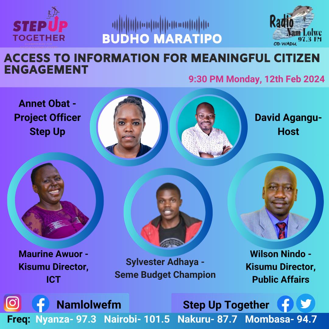 Be Part of the Conversation tonight as we interrogate checks & balances in #Kisumu County's Feedback mechanisms & Access to Information Policy drafting process. The #RadioTalkshow will provide a Citizen's open forum to engage with Kisumu County Directors of ICT & Public Affairs