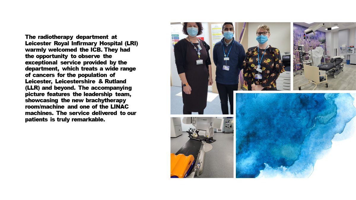 LLRICBCancer conducted a visit to the Radiotherapy department at Leicester Royal Infirmary Hospital (LRI). Please refer to the attached poster for details about our visit. #NHS #radiotherapy #patientcare
<a href="/NHS_LLR/">NHS Leicester, Leicestershire and Rutland</a>