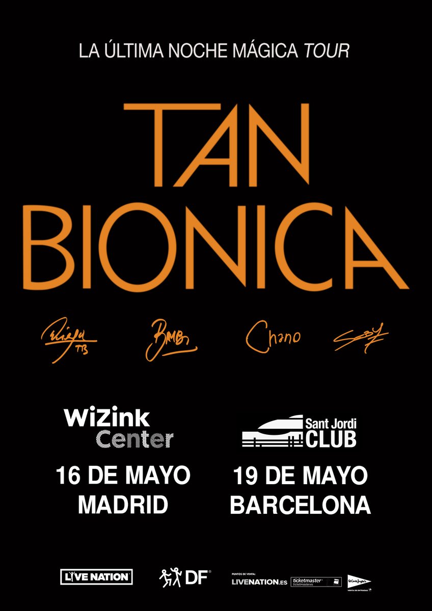 La banda de pop-rock más importante de Argentina, @tanbionica, visita por primera vez España con dos paradas: 📆 16/05, en el @WiZinkCenter (#Madrid) 📆 19/05, en @PalauSantJordi (#Barcelona) 🎟️ Entradas a la venta en @LiveNationES y @TicketmasterES