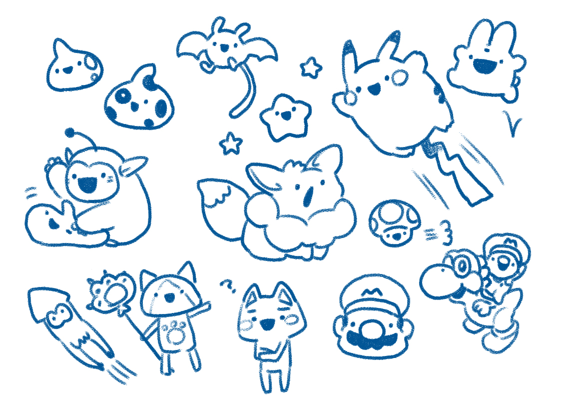 マリオ ,ピカチュウ 「連休中にBluesky にアップしてた落書き(一部)Xと差別化して静止画を色々ア」|asahaのイラスト
