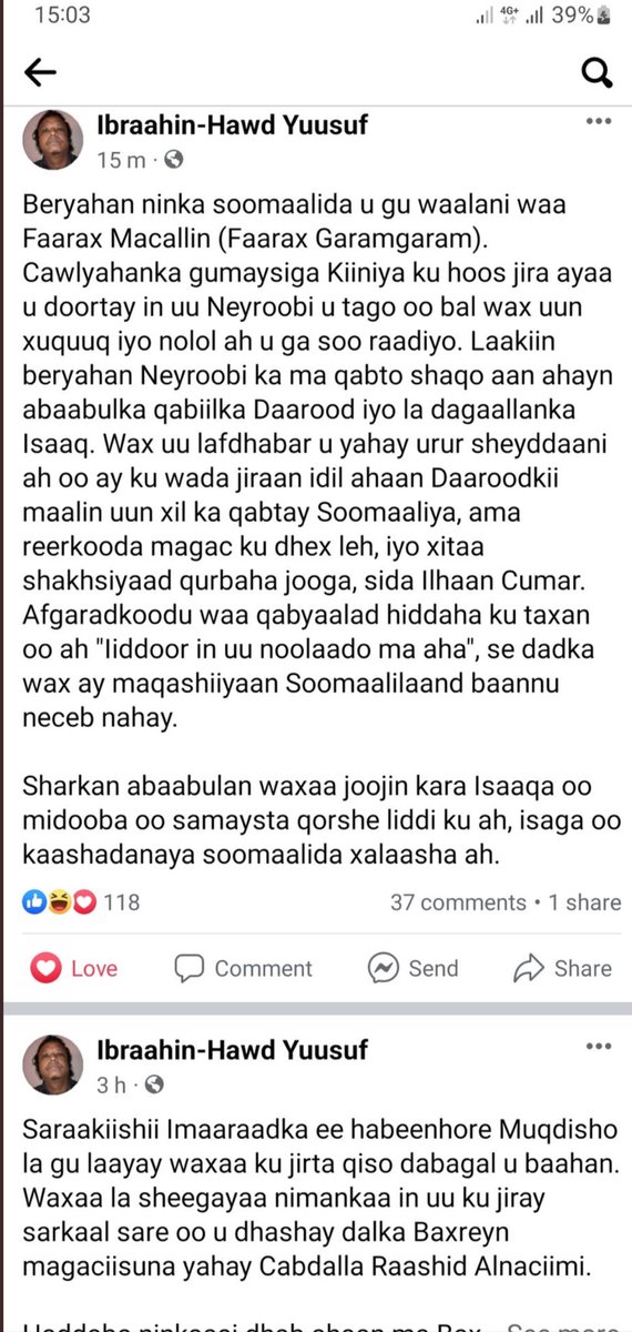 WajaaleMan's tweet photo. Ibrahim Hawd droppings gems about Kikuyu #slave Kenyan Somali  MP @FarahMaalimM &amp; how’s too much engaged with &amp; concerned about #Isaaq’s &amp; #Somaliland than his own #cagdheer constituents in #Dadab refugee camp in #NFD! 😭 https://t.co/BldoAxplCg