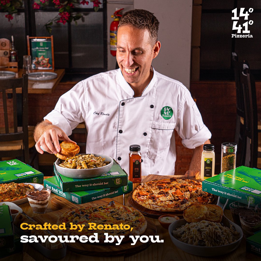 Indulge in joy and mouthwatering food with Chef Renato’s menu at 14° 41° Pizzeria. 🤩

Discover the goodness of Vegan, Masterchef collection, flavourful Pastas, Cheeseless wonders, tempting Calzones, Jain Pizzas &amp; a lot more. 

Order now and enjoy!

#1441Pizzeria #chefrenato