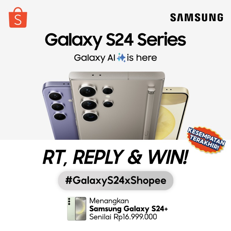 ShopeeID's tweet photo. ✨GIVEAWAY Samsung S24+ ✨

Kesempatan TERAKHIR buat dapetin Samsung Galaxy S24+ senilai 16JT++ nih!

Caranya:
- FOLLOW @ShopeeID
- RT &amp; LIKE tweet ini
- Klik banner di bawah ini
- Reply #GalaxyS24xShopee #GalaxyS24 dan warna S24+ yang kamu mau!

GOOD LUCK 🧡