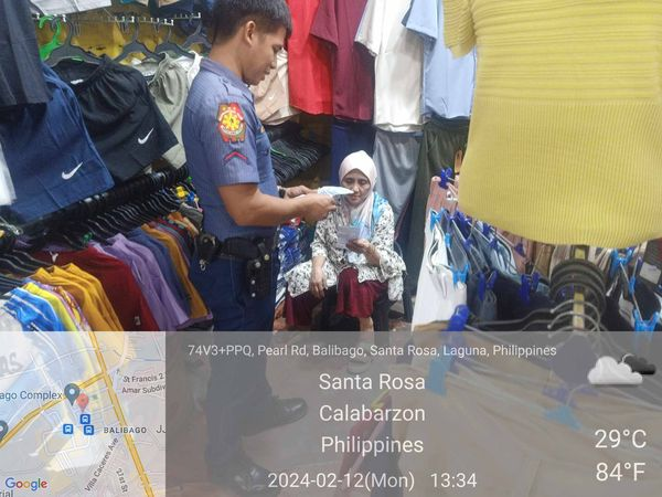 Starosa_Police's tweet photo. At about 01:34 PM of February 12, 2024 PSMS Rex Mendoza and Pat Christopher Robin Retutal, CAD Personnel, under the supervision of PLTCOL DWIGHT F FONTE JR, ACOP, conducted Distribution of flyers re-Anti Criminality Tips at Brgy. Balibago, City of Santa Rosa, Laguna. https://t.co/kAufgXeZxi