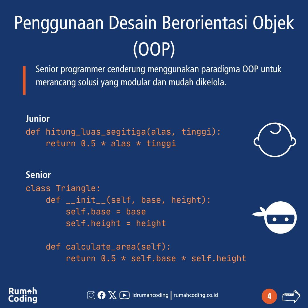 idrumahcoding's tweet image. Kalo baru belajar coding, biasanya style codingnya masih berantakan. Goalnya yang penting kelar. Seiring bertambahnya jam terbang, style coding biasanya mulai mengikuti standard. Berikut saya rangkum perbedaan style coding junior dan senior. Lihat perbedaannya.