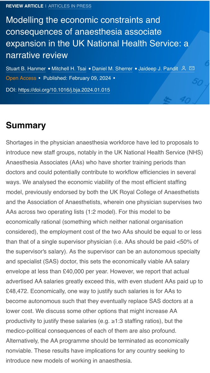 In medicine, new drugs / technology / new ways of working enter clinical practice when:
1) they are shown to have better clinical outcomes to existing practice
2) they are  cheaper ( with similar or better outcomes )

Anaesthetic associates are not doctors / anaesthetists and