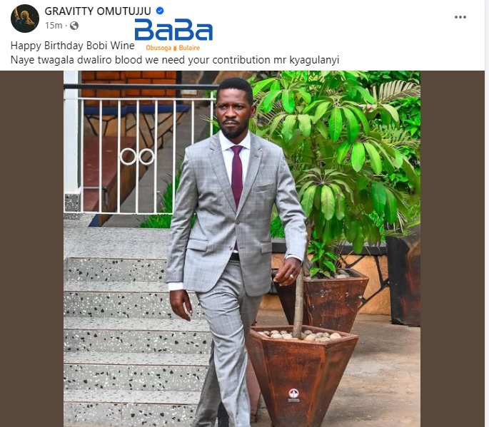 babatvuganda's tweet photo. GRAVITTY OMUTUJJU sends birthday wishes to Bobi Wine but reminds him of the hospital.
#BabaTVUganda #BabaTVUpdates #babatvnews #FollowBabaTV @HEBobiwine https://t.co/b0itONtntU
