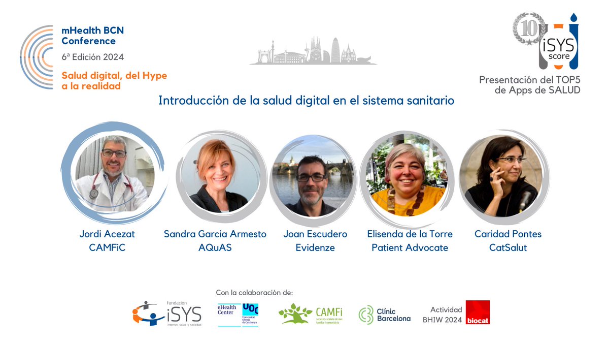 FundacioniSYS's tweet photo. @Inma_Grau @MartaAymerich @eHealthUOC @CAMFiC @hospitalclinic @biocat_cat @socialdiabetes @Odilas @armayones @DiezMarcet @CarmeCarrion @erimbau 📢 #mHealthBCNConference MESA 2: Introducción de la salud digital en el sistema sanitario @jacezatol @garmestos @cpontesg @jordi_escudero @DeElisenda@FundacioniSYS @eHealthUOC @camfic @hospitalclinic #BCNHealthInnovationWeek @biocat_cat @AQuAScat https://t.co/9uafYfl9lV