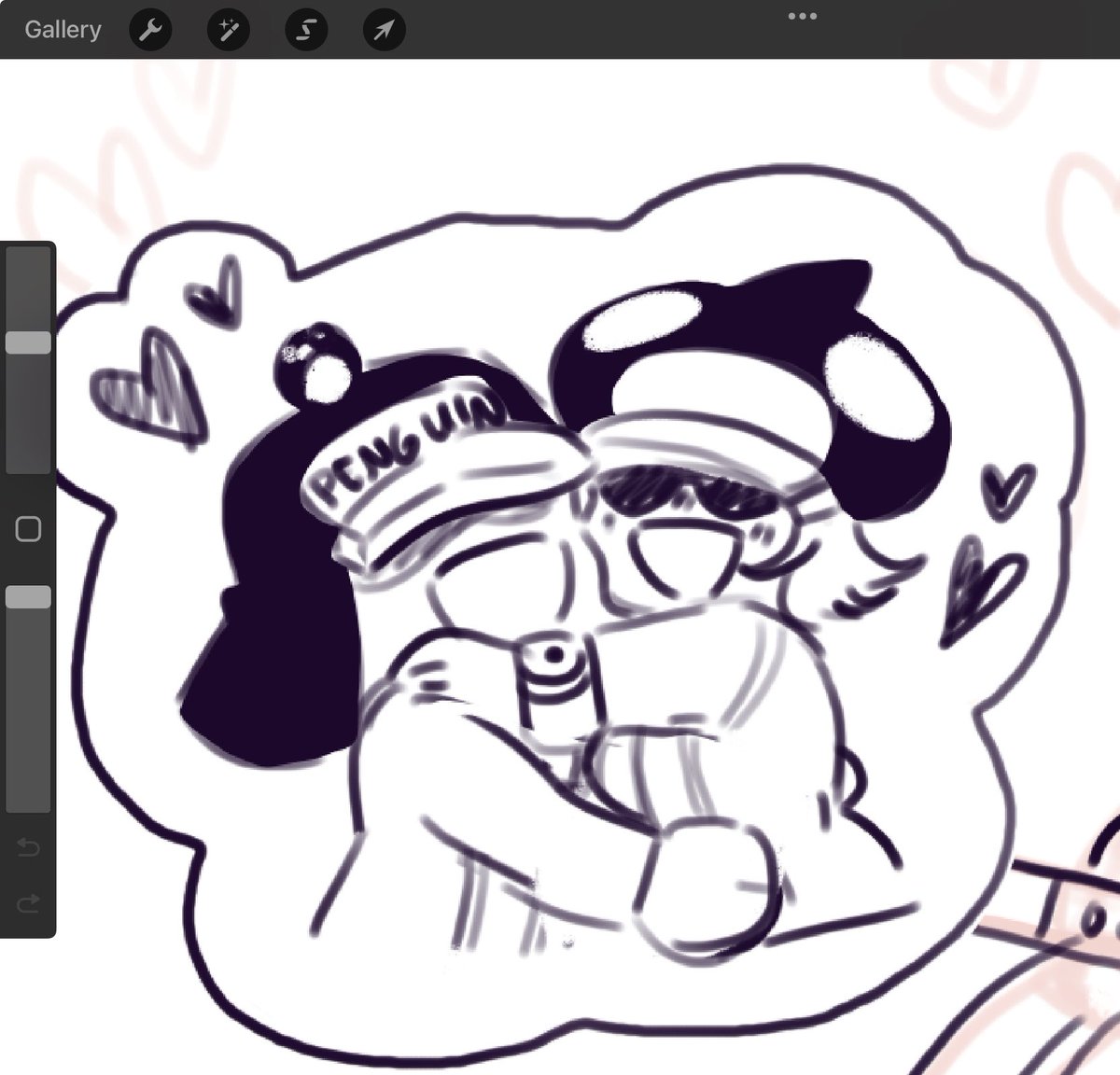 actually obsessed with drawing penguin and shachi hugging 