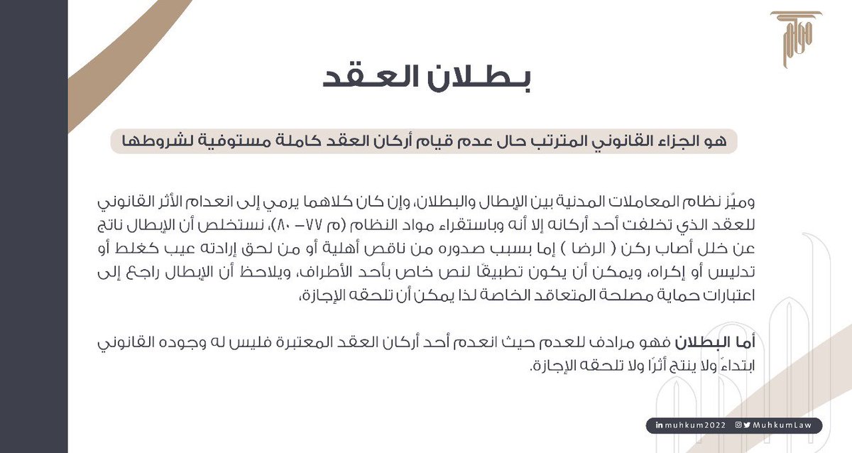 MuhkumLaw's tweet photo. ⚖️

هل بطلان العقد مرادف لإبطاله ؟ أم أن كلًا منهما يرمي إلى معنى مختلف ؟ 🤔

⬇️ https://t.co/K4qpHK2gXe