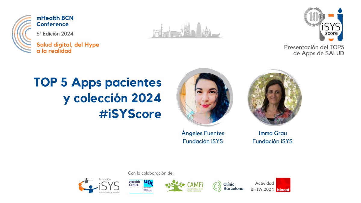 FundacioniSYS's tweet photo. @Inma_Grau @MartaAymerich @eHealthUOC @CAMFiC @hospitalclinic @biocat_cat @socialdiabetes @Odilas @armayones @DiezMarcet @CarmeCarrion @erimbau @jacezatol @garmestos @cpontesg @jordi_escudero @AQuAScat 📢 Presentación de la X Edición del #TOP5 y la colección de #apps para palecientes #iSYScore en #mHealthBCNConference (¡YA VAN 10 💃!), con @inma_grau y @angelesfuentex
@eHealthUOC @camfic @hospitalclinic #BCNHealthInnovationWeek @biocat_cat #mHealthBCNConference @ticsalut https://t.co/b6VqGPO4XR