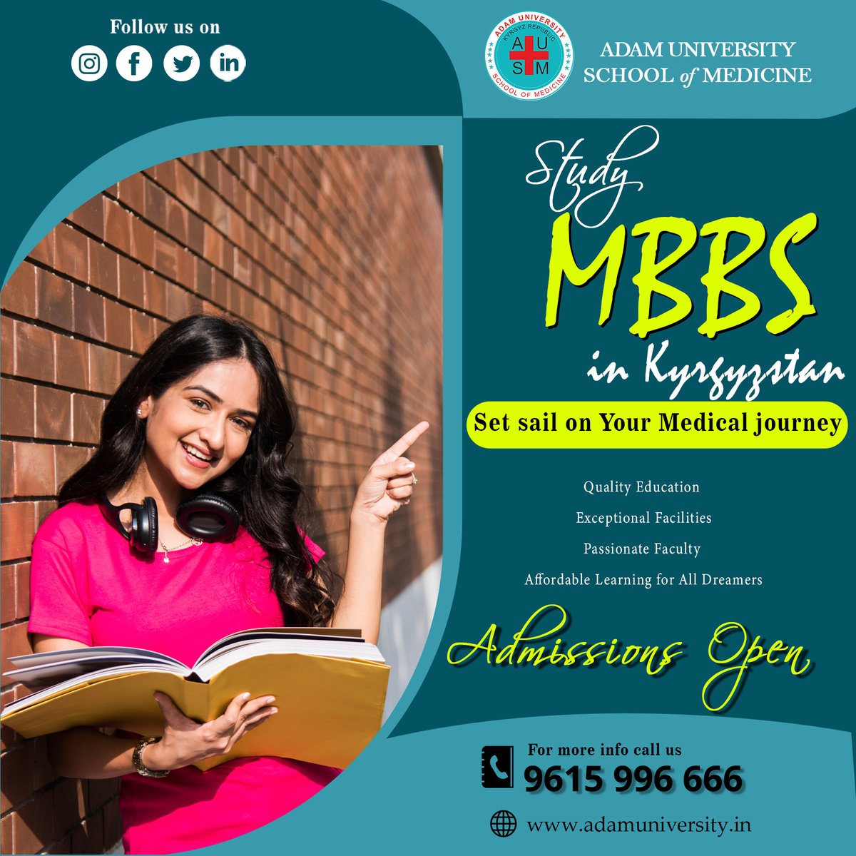 adamedu_in's tweet photo. Embark on Your Medical Journey: Study MBBS in Kyrgyzstan with Quality Education and Affordable Learning. Admissions Open!
Contact us 9615 996 666 today
VISIT:https://t.co/aFqWak6GsN
Subscribe Link: https://t.co/U6tW3fI27a
#MBBSinKyrgyzstan #adamuniversity #WisdomOverseas https://t.co/1vXNCrlMvW