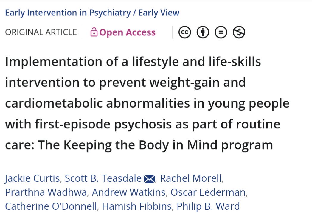 📣Our new paper➡️prevent’n of substantial weight & waist gain from initial #KBIM pilot study was replicated as part of routine clinical care for FEP youth @SEastSydHealth ⭐️DONT JUST SCREEN, INTERVENE!! @mindgardensau @UNSWMedicine doi.org/10.1111/eip.13… #keepingthebodyinmind