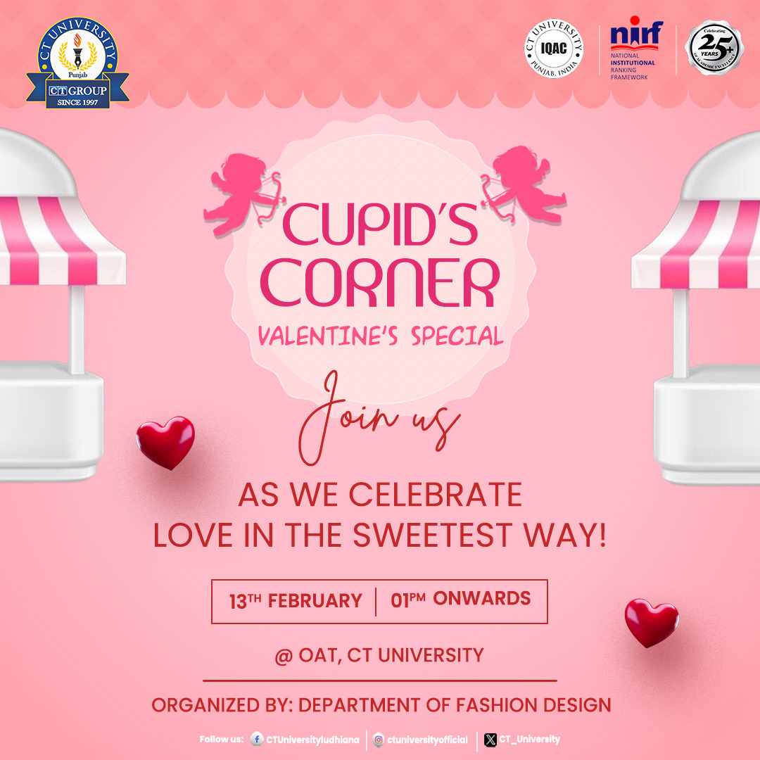 CT_University's tweet photo. ๐ค#Join Us for an Unforgettable #Valentine's Celebration: Cupid's Corner Special!๐
๐
Date: February 13th
๐ Time: Starting at 1:00 PM
๐๏ธ Venue: OAT, #CT_University
โจ Hosted by the Department of #Fashion_Design, it's a celebration crafted with love and care.
#CTU #valentine https://t.co/wB7HA0a7AW