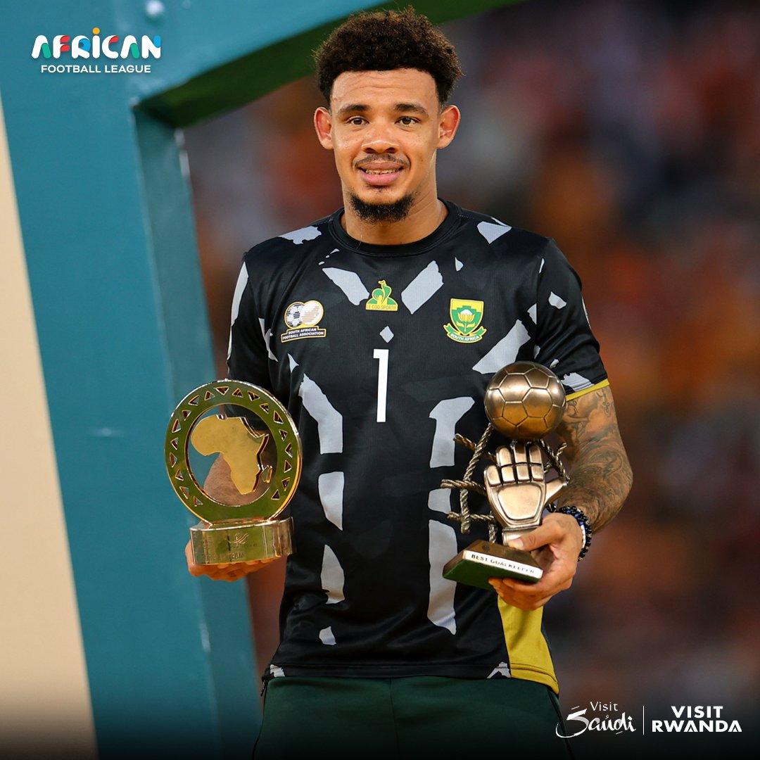 afl_africa's tweet photo. Our #AFL champion, Ronwen Williams, proves once again why he's the best 🔝 

Stellar job and big congrats on securing the Best Goalkeeper title at #AFCON2023 🎖️🌟  

#CAF l #FIFA https://t.co/b2SyoFuPq2