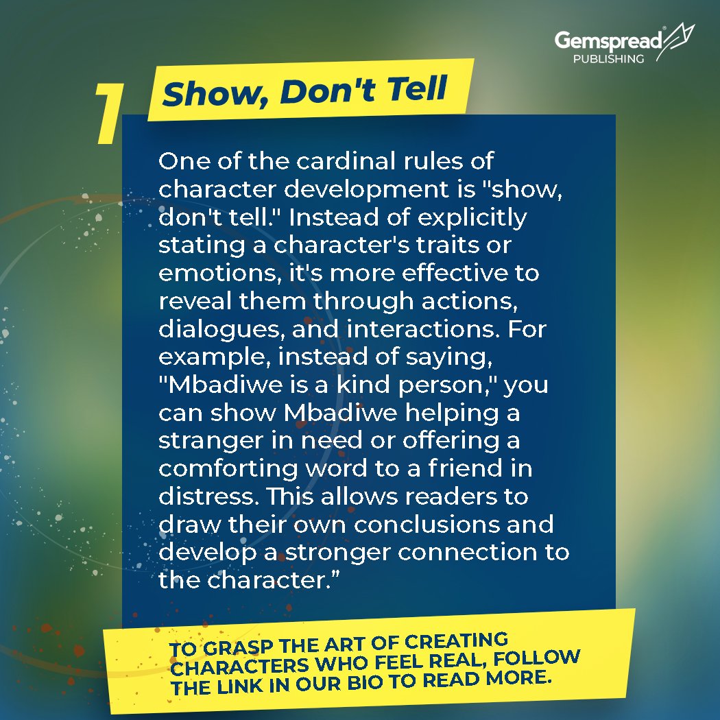 gemspread_pub's tweet image. At the base of conflict in your story, is character. If you still struggle with ways to create characters that seem too real, click the link in our bio for a quick walkthrough on how to🤗
.
.
#gemspreadpublishing #howtowrite #writingtutorial #characterbuilding #writingforlife