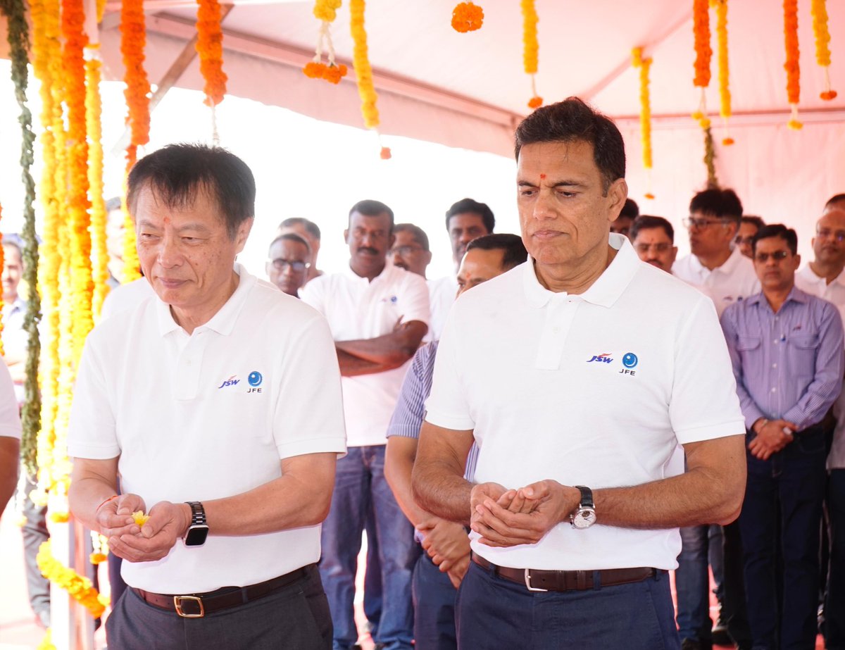 Today marks another significant milestone in our longstanding partnership with JFE Steel! Delighted to have broken ground for our latest endeavour-JSW JFE Electrical Steel plant in #Vijayanagar alongside Kitano San. @JFE_STEEL_PR @TheJSWGroup