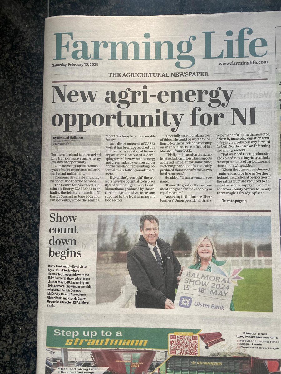 Great to see the work of @CASE_NIreland being reported in @FarmingLifeNI at the weekend. A real opportunity for NI farmers and society for green energy and prevention of nutrient pollution.