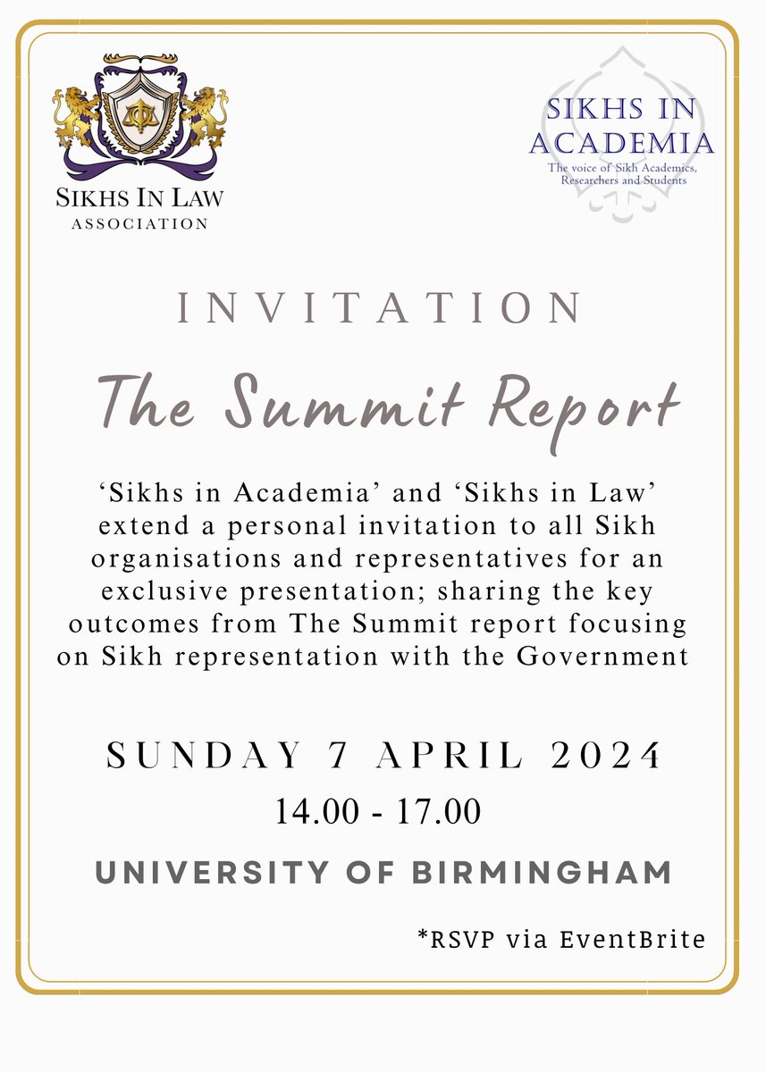 @SikhsinAcademia and @sikhsinlaw invitation: Ref. The #UK #Sikh Representation with the #government