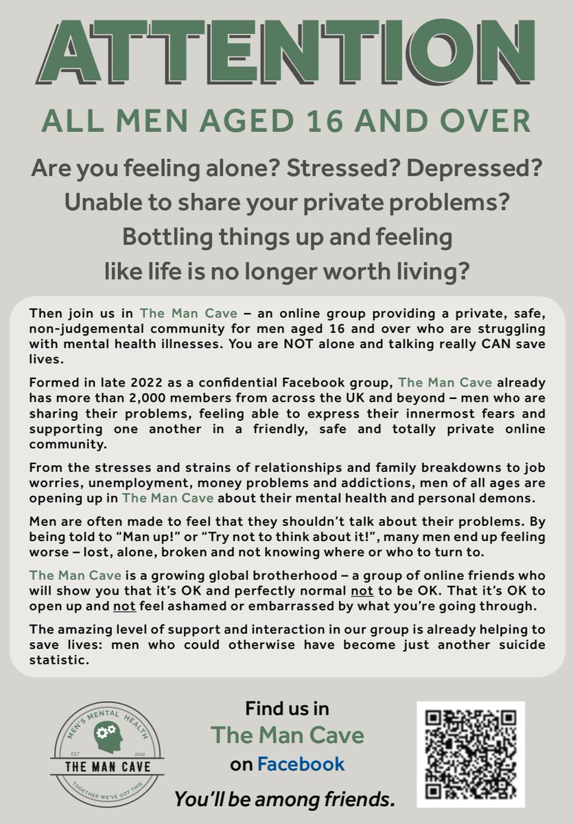 Please keep sharing 💚

#mentalhealthawareness #mensmentalhealthawareness #mensmentalhealth #mentalhealthmatters #mensmentalhealthmatters #mentalhealthrecovery #mentalhealthadvocate #mentalhealthsupport #mensmentalhealthsupport #mensmentalhealthsupportgroup 
#mentalhealthstigma