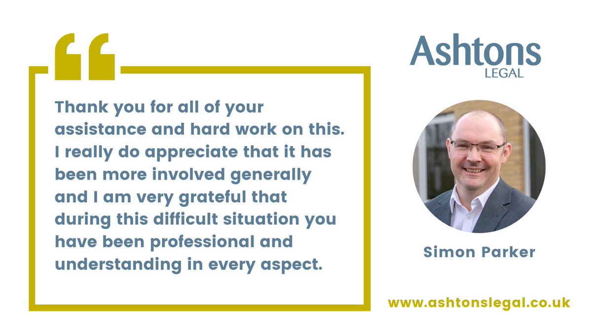 Excellent client feedback for <a href="/SimonParker72/">Simon Parker</a> in our Residential Conveyancing team! Simon was "professional and understanding in every aspect". Find out how Simon and our #conveyancing team can assist you: ashtonslegal.co.uk/your-life/resi…