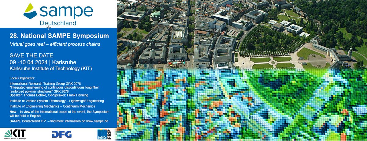 The 28th national SAMPE Symposium on "Virtual goes real - efficient process chains" will take place on 09.04.-10.04.2024 organised by KIT in Karlsruhe. As a special feature, results of the International Research Training Group GRK 2078.

Registration: ict.fraunhofer.de/en/conferences…