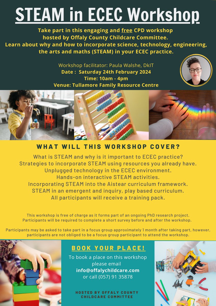 Free #STEAM in ECEC Workshop on 24th Feb in Tullamore. I am running these workshops for early years educators via CCC's around the country. Still some places left on this one. Contact @CccOffaly to book. #stem #earlyyears #science #technology #engineering #arts #maths #children