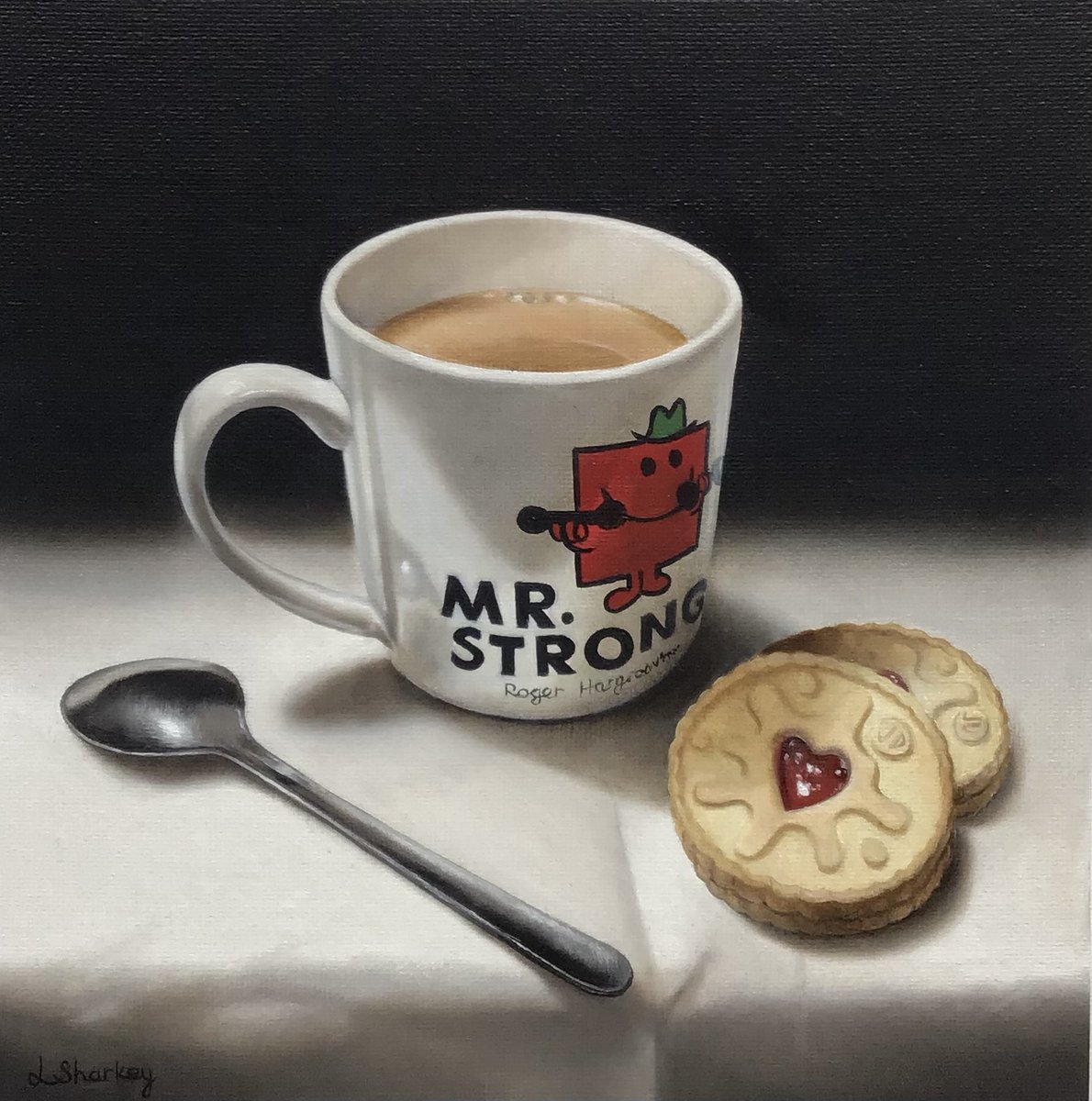A small painting sold a while back ( I personally prefer custard creams and so does my ageing cat!) but was going for the strong/heart connection ❤️ #teaandbiscuits