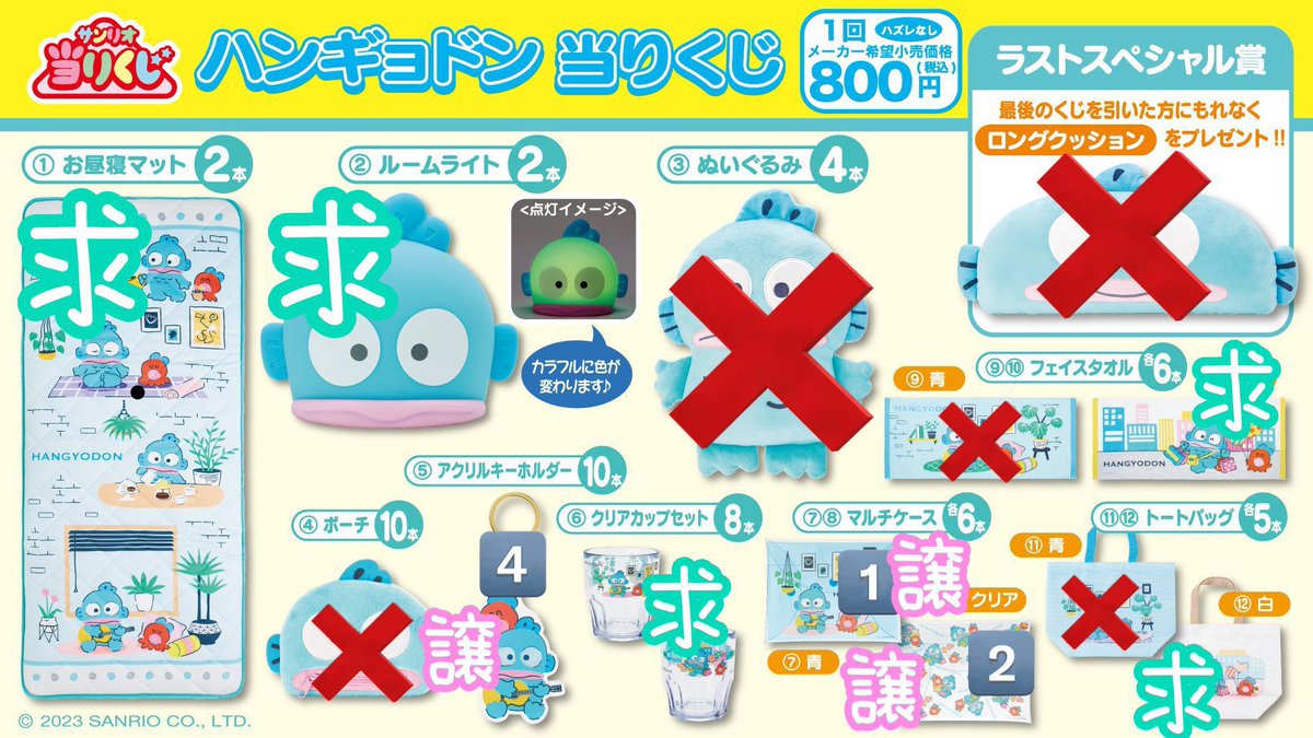 8sakura_k's tweet photo. 【交換希望】
ハンギョドン当りくじ

求:ダストボックス.クッション.ラストスペシャル賞.過去くじ(画像参照)
譲:マット ブルー.過去くじ(画像参照)

郵送優先(送料双方負担)
手渡し検討(阪神沿線大阪⇔神戸)
お気軽にご連絡ください https://t.co/N63kmZjieG