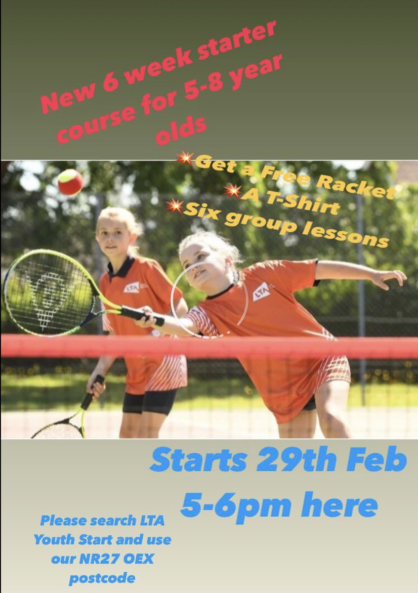 Still places available for our NEW starter course for 5-8 year olds beginning Thursday 29th February at the club

Each child joining us receives a racket/t-shirt and six great introductory lessons for just £29.99 plus £5 p&amp;p!

BOOK A PLACE NOW!…⬇️⬇️⬇️

clubspark.lta.org.uk/AMtenniscoachi…