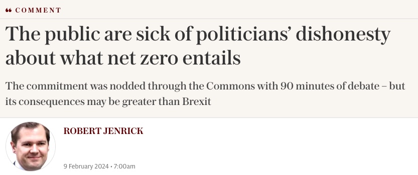 Former Govt Minister Robert Jenrick had an article in @Telegraph last week on net zero which contains some misleading statements. A short 🧵: